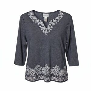 Alfred Dunner Navy Striped Embroidered Top – Size Large